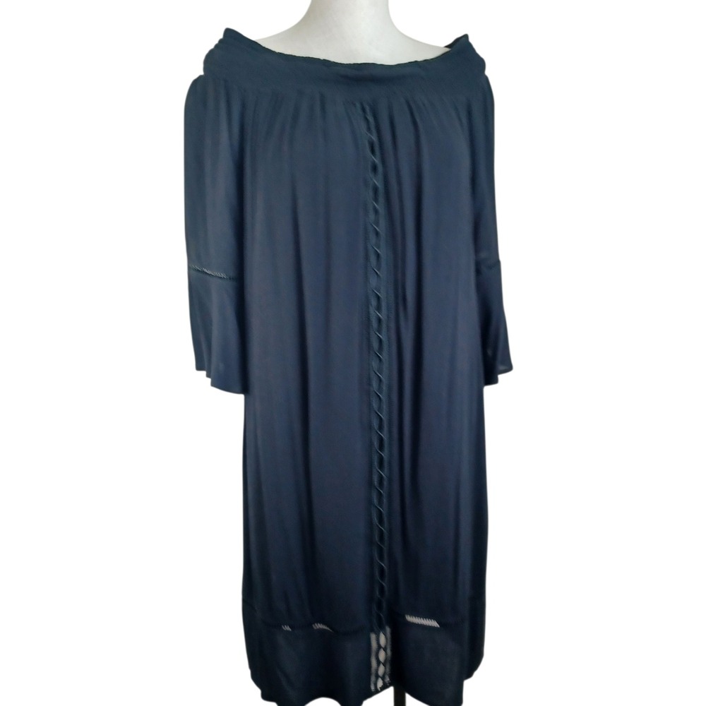 Mossimo‎ Womens Black Off Shoulder Boho Dress Crochet Trim Bell Sleeve Large
